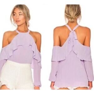 L’Academie Top Women’s Small Helena Halter Ruffle Lilac Lavender Purple Feminine